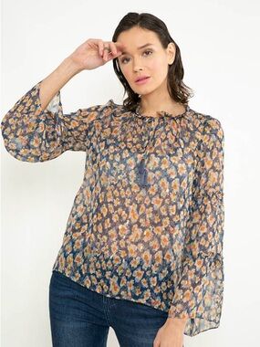 lovestitch Sheer Floral Tie-Neck Blouse
